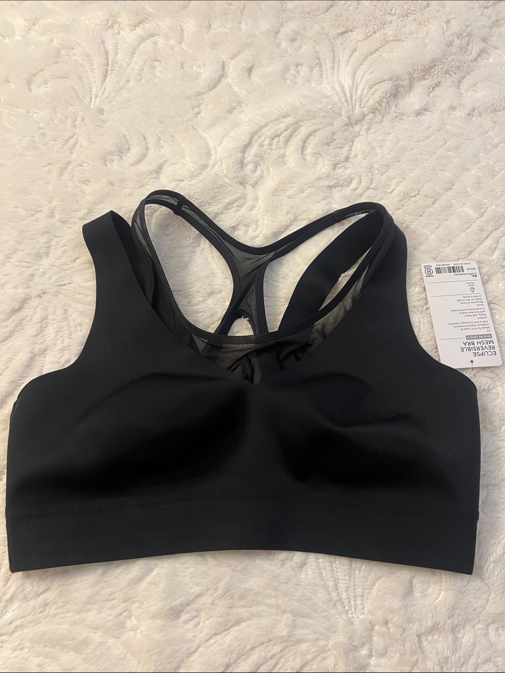 Athleta Black Molded Racerback Sports Bra with Mesh Straps
